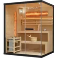 Produktbild: Artsauna Saunakabine Vantaa 150 mit Salzstein - Indoor Sauna 3 Personen - 4,5kW Ofen, Glasfront, LED Licht, Thermometer & Sanduhr - Komplett Set