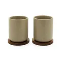 Produktbild: Bredemeijer Teebecher Set 2-teilig beige aus Keramik - Steingut Tassen je 200 ml & Holzuntersetzer