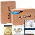 Produktbild: Body & Mind® Yoga-Block 2x Stück im Doppelpack aus Kork 100% Natur für Yoga, Pilates, Meditation & Fitness - Yoga-Klotz für Anfänger und Profis (2 Stück)