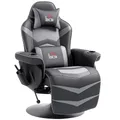 Produktbild: HOMCOM Relaxsessel Elektrisch Fernsehsessel Massagesessel mit Liegefunktion Massage 360° Drehbarer TV Sessel mit Fernbedienung, Becherhalter Seitentasche, für Wohnzimmer Kunstleder Grau