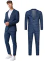 Produktbild: JEFF Herren JFTate Set Anzug 2-teilig Sakko Hose Bundle | elastischer Herrenanzug Regular Fit für Männer Check, 54