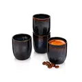 Produktbild: Sänger | Espressobecher Tokio 4 tgl, Espresso Cups 4 Personen, Steingut Espressotassen Set Spülmaschinenfest, Mokkatassen Handmade Blau-Schwarz mit Braunen Akzenten 70 ml | PREMIUM COLLECTION