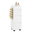 Produktbild: SoBuy Badezimmerschrank – Schmaler Badschrank mit 3 Schubladen, 4 Fächern, Handtuchhalter, Kommode – Kompakte Badmöbel aus für kleine Räume und Nischen in Holz, Weiß, 30x90x30 cm, BZR29-W