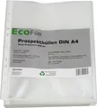Produktbild: Prospekthülle A4 / 100 Stück/nachhaltig aus Post-Consumer-Recycling PP 120 my glatt glasklar super stark, mit Abheftrand, Schmalseite oben offen – (120my)