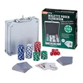 Produktbild: Relaxdays Pokerkoffer, 100 Pokerchips ohne Wert, 2 Kartendecks, 5 Würfel, Dealer-Button, Pokerset, abschließbar, Silber