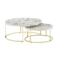Produktbild: FineBuy Couchtisch 2er Set 80x80x36 cm Weiß Marmor-Optik, Satztisch Rund