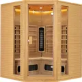 Produktbild: Artsauna Eck-Infrarotkabine Nyborg E150K - Infrarotsauna 150x150 cm mit Dual-Technologie & LED-Farblicht - bis zu 4 Personen - Wärmekabine aus Hemlock