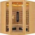 Produktbild: Artsauna Eck-Infrarotkabine Nyborg E150K - Infrarotsauna 150x150 cm mit Dual-Technologie & LED-Farblicht - bis zu 4 Personen - Wärmekabine aus Hem...