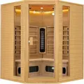 Produktbild: Artsauna Eck-infrarotkabine Nyborg E150k - Infrarotsauna 150x150 Cm Mit Dual-technologie & Led-farblicht - Bis Zu 4 Personen - Wärmekabine Aus Hemlock