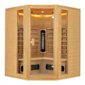 Produktbild: Artsauna Eck-Infrarotkabine Nyborg E150K - Infrarotsauna 150x150 cm mit Dual-Technologie & LED-Farblicht - bis zu 4 Personen - Wärmekabine aus Hemlock
