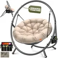 Produktbild: KESSER® Hängesessel mit Gestell BALI Hängeschaukel Hängestuhl bis 150kg für Indoor und Outdoor + Kissen & Seitentasche Hängekorb Stahlgestell & Schaumstoff Sitzpolster ideal für Wohnzimmer & Garten