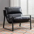 Produktbild: Ya-Home Sessel Wohnzimmer Lesesessel mit Armlehnen moderner Loungesessel mit Metallgestell,Kunstleder, Schwarz