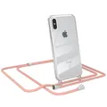 Produktbild: EAZY CASE Handykette kompatibel mit iPhone X/XS Handyhülle mit Umhängeband, Handykordel mit Schutzhülle, Silikonhülle, Hülle mit Band, Stylische Kette für Smartphones, Alt Rosa - Clips Silber