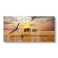 Produktbild: DEQORI Glasuhr | vertikal 60x30 cm | Motiv Elefanten in der Steppe | große XXL Design Uhr aus Glas | leise Wanduhr für Wohnzimmer & Küche | moderne Hingucker Uhr für die Wand