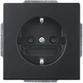 Produktbild: Busch-Jaeger 2300 EUCB-885 Schutzkontakt-Steckdose Safety+ mit Schraubklemmen,  mit erhöhtem Berührungsschutz, mit Befestigungskrallen, schwarz matt, Plattform 63