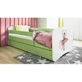 Produktbild: Kinderbett Jugendbett Tänzerin 70x140, 80x160, 80x180 cm - Komplettset mit Schublade & Rausfallschutz - Grün