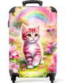 Produktbild: NoBoringSuitcases.com© Kinderkoffer Rosa und weißes Kätzchen umgeben von rosa Blumen 55x35x20cm, 4 Rollen, Handgepäck-Koffer, Kinderkoffer, Reisekoffer Mädchen