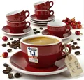 Produktbild: MUVELL 6x Espressotassen á 60 ml | Rot | Italian Style | extra dickwandig mit 0,8 cm & schwere Ausführung | spülmaschinenfest | 12 teiliges Espressotassen Set mit Untertassen - Geschenkset