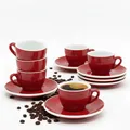 Produktbild: MUVELL Espressotassen Set 60 ml | Rot | Italian Style | dickwandig & schwer | spülmaschinenfest | Espresso 6er Set mit Untertassen - Geschenkset