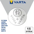 Produktbild: 15 Stück Varta V13GA LR44 LR1154 357A V357 AG13 AG 13 Knopfzelle 155mAh Bulk