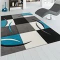 Produktbild: Paco Home Designer Teppich mit Konturenschnitt Karo Muster Türkis Grau, Grösse:60x110 cm