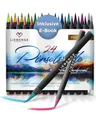 Produktbild: LIEBERGE Pinselstifte Premium-Set - 24 Aquarellfarben + 2 Wassertankpinsel - Brush Pen mit flexibler Pinselspitze für Aquarell, Hand Lettering, Bullet Journal, Kalligraphie