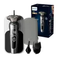 Produktbild: Philips Rasierer S9000 Prestige - Elektrischer Nass- und Trockenrasierer, glänzendes Chrom, Lift & Cut-Rasiersystem, SkinIQ-Technologie, Qi-Ladepad, Bartstyler, Nasentrimmer (Modell SP9871/22)