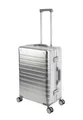 Produktbild: Travelhouse Oslo Alu-Reisekoffer M 65 cm Silber – Koffer ohne Reißverschluss mit TSA Schloss – 70 L Hartschalen-Trolley mit 4 Doppelrollen