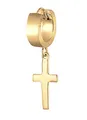 Produktbild: Kuzzoi Herren-Ohrring Creole Kreuz, Single Scharnier Creole (13mm) rund, Goldener Ohrring für Männer mit Kreuz, 1 Stück Creolen Ohrhänger 925 Sterling Silber vergoldet, Hoop Ohrring für Männer