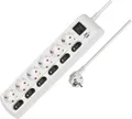 Produktbild: Brennenstuhl Steckdosenleiste einzeln schaltbar 6-fach mit 2-poligen Schaltern (Steckerleiste mit 1x Hauptschalter und 6x Geräteschalter, Mehrfachsteckdose 2m Kabel, erhöhter Berührungsschutz) weiß