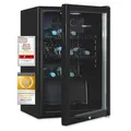Produktbild: Exquisit Glastürkühlschrank GKS120-GT-160C schwarz | Nutzinhalt: 118 L | Türschloss | 3 Gitterablagen | Umluftventilator | Standgerät