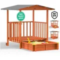 Produktbild: Spielwerk Sandkasten, mit Veranda 133x127x137cm Holz UV 50+ Sonnenschutz Abdeckung Rollen braun 130 cm
