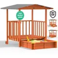 Produktbild: SPIELWERK® Sandkasten Merle Sonnendach 143x130x130cm Veranda 95x95x20cm UV-Schutz Sandbox - Braun