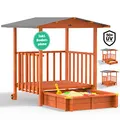 Produktbild: Spielwerk® Sandkasten Merle Sonnendach 143x130x130cm Veranda 95x95x20cm UV-Schutz Sandbox