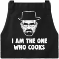 Produktbild: MoonWorks® Grill-Schürze für Männer mit Spruch I am the one who cooks Baumwoll-Schürze Küchenschürze Schwarz unisize