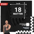 Produktbild: Miweba Sports Bodenschutzmatte BS50 | 8-teilig 1,7 m² - Yogamatte Gymnastikmatte Puzzlematte Fitness Sportmatte Fitnessmatte Gummimatte Turnmatte Trainingsmatte Puzzle Matte Bodenmatte (Schwarz)
