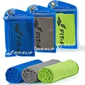 Produktbild: Fit-Flip Kühltuch 3er Set – kühlendes handtuch Fitness und Sport – mikrofaser kühlhandtuch – Airflip kühltücher – cool ice towel (grün/ dunkel blau/ grau, 100x30cm)