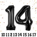 Produktbild: Geburtstagsballon Zahl 14, Luftballon Schwarz, Folienballon, 40 Zoll, Party Deco