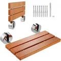 Produktbild: VEVOR Klappbarer Duschsitz aus Teakholz, 50,6 x 33,3 cm ausgeklappt, wandmontierte hochklappbare Duschbank mit 200 kg Tragkraft, platzsparender