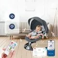 Produktbild: Caveen Babywippe bis 9kg, mit Fernbedienung & Bluetooth Verbinden Smartphone Stromanschluss, mit 5-Punkt Sicherheitsgurt, Insektennetz (Schwarz) - Weiß