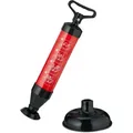 Produktbild: Abflussreiniger Pumpe, 2 Aufsätze Für Wc, Dusche, Waschbecken, Druckreiniger Abfluss, Chemiefrei, Schwarz/rot - Relaxdays