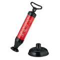 Produktbild: Abflussreiniger Pumpe, 2 Aufsätze Für Wc, Dusche, Waschbecken, Druckreiniger Abfluss, Chemiefrei, Schwarz/rot - Relaxdays