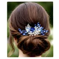 Produktbild: Flayem Haarschmuck Blau Strass Hochzeit Blume Haarkamm Blauer Braut Kopfschmuck für Frauen