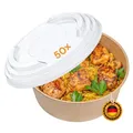 Produktbild: LogiPack GeRo 50 Stück Deckel, 500ml Ø150mm x 46mm höhe | ideal zum Transportieren von Salaten und Bowls, Karton-Schale braun rund (Deckel)