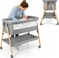 Produktbild: Babybett freistehend & faltbar mit Matratze und Rollen – Moby-System MILI grau, 0–6 Monate