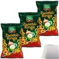 Produktbild: Funny Frisch Zwiebliringe geoldgelbe Maisringe mit herzhaftem Zwiebelgeschmack 3er Pack (3X80g Tüte) + usy Block