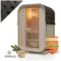 Produktbild: Artsauna Fasssauna Nolvik, BxTxH: 128 x 120 x 194 cm, 38 mm, Für 1 bis 2 Personen, 3,6 kW Saunaofen, Fichtenholz, Zubehör-Set beige|schwarz 128 cm x 194 cm x 120 cm