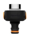 Produktbild: Fiskars Hahnverbinder für Innenräume, Mit Schnellverschluss zum Abziehen, Inklusive M22-Innen- und M24-Außengewinde, Universalgröße, 50 g, Schwarz/Orange, 1027062