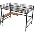 Produktbild: okwish Hochbett 90×200 Eisenbett mit L-förmigem Schreibtisch und einem Regal ohne Matratze