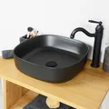 Produktbild: Keramik Aufsatzwaschbecken 46 cm schwarz Quadrat rechteckig Bad wohnfreuden